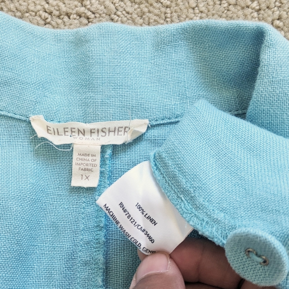 Eileen Fisher 100% Linen Blazer Jacket 1X Aqua Summer Coastal Work Lagenlook - Picture 4 of 7